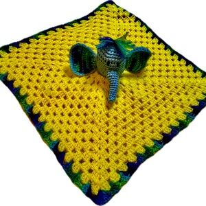 Elephant Crocheted Security Baby Blanket 19x19 Blankie Soothie Handmade